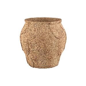 PTMD Howram Brown round ceramic pot with circles high S