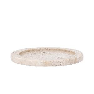 PTMD Jaqueleen Beige travertine candleholder plate L