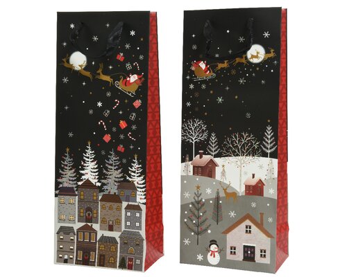 Decoris Giftbag papier rectangle glitter village 2ass fsc 100%