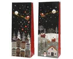 Decoris Giftbag papier rectangle glitter village 2ass fsc 100%