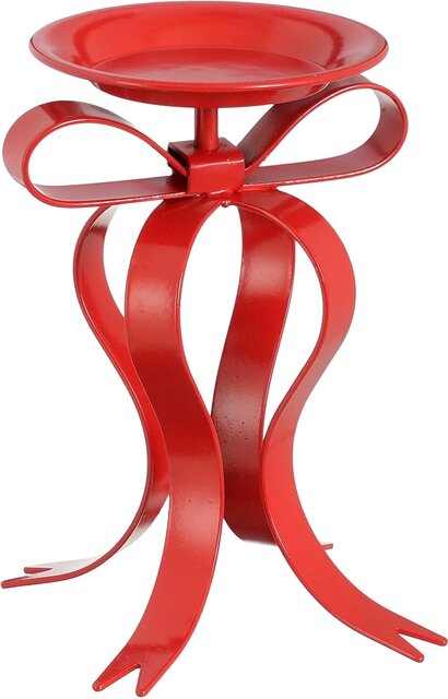 Kandelaar strik l17b14h20cm rood