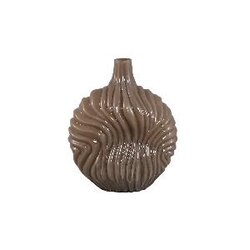 PTMD Kelline Taupe round ribbed glass vase big