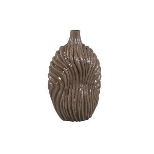 PTMD Kelline Taupe round ribbed glass vase high