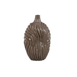 PTMD Kelline Taupe round ribbed glass vase high