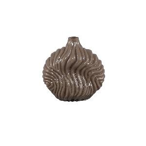 PTMD Kelline Taupe round ribbed glass vase small