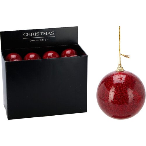 Kerstbal 80Mm Glitter Rood 1 stuk