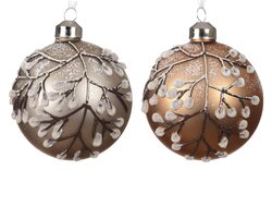Decoris Kerstballen glas matt with branches, snow 2col ass
