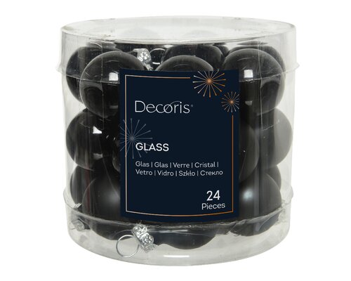 Kerstbal glas d2.5cm zwart 24st - afbeelding 1