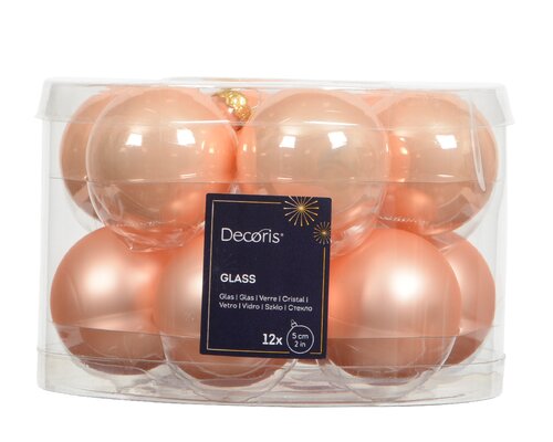 Kerstbal glas d5cm peach pearl 12st - afbeelding 1