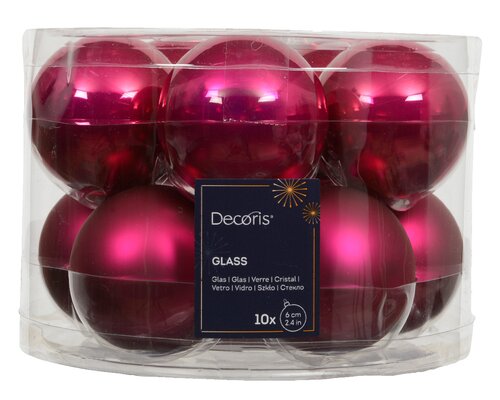 Kerstbal glas d6cm pink 10st - afbeelding 1