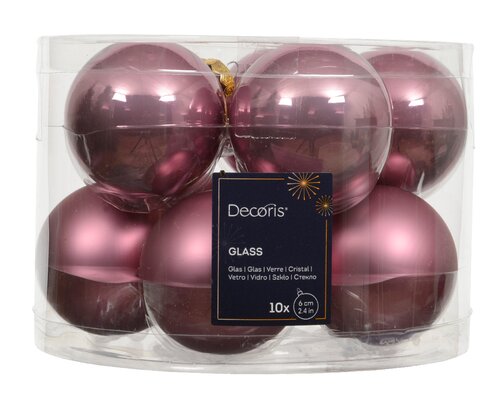 Kerstbal glas d6cm vintge roze 10st - afbeelding 1