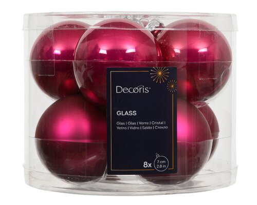 Kerstbal glas d7cm pink 8st - afbeelding 1