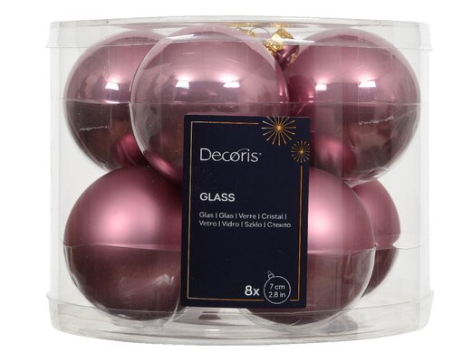 Kerstbal glas d7cm vintage roze 8st - afbeelding 1