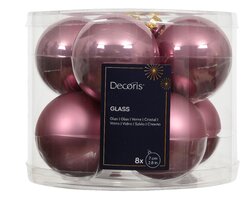 Kerstbal glas d7cm vintage roze 8st - afbeelding 1