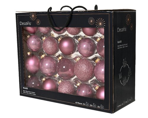 Kerstbal glas d7cm vintge roze 42st