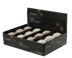 Decoris Kerstballen glas transparent with snowflakes and bead lines 2col ass - afbeelding 2
