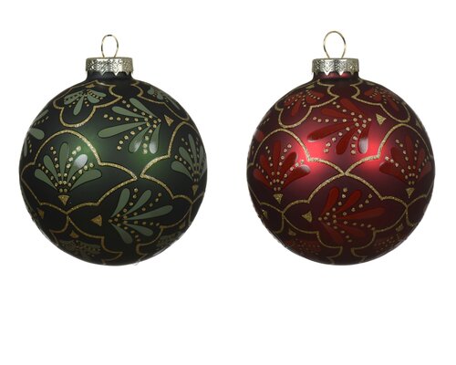 Decoris Kerstbal glas silver inside w flower design 2col ass