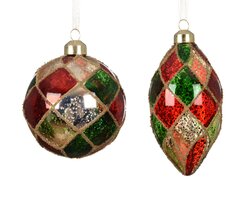 Decoris Kerstballen glas antique finish with bead cross 2ass