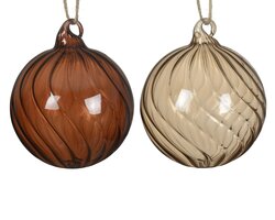 Decoris Kerstbal glas clear w swirl 2col ass