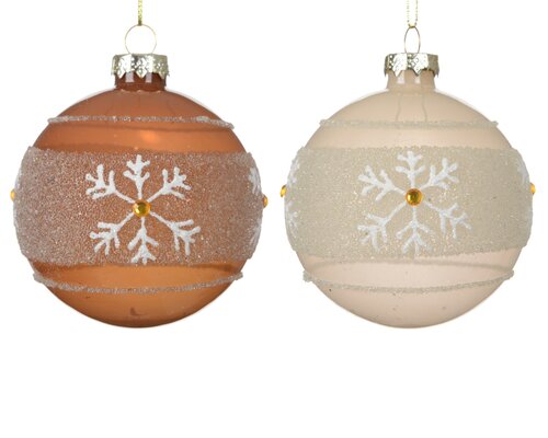 Decoris Kerstballen glas transparent with snowflakes and bead lines 2col ass - afbeelding 1
