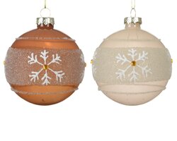 Decoris Kerstballen glas transparent with snowflakes and bead lines 2col ass - afbeelding 1