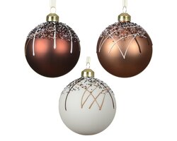 Decoris Kerstballen glas matt with beads on top 3col ass - afbeelding 1