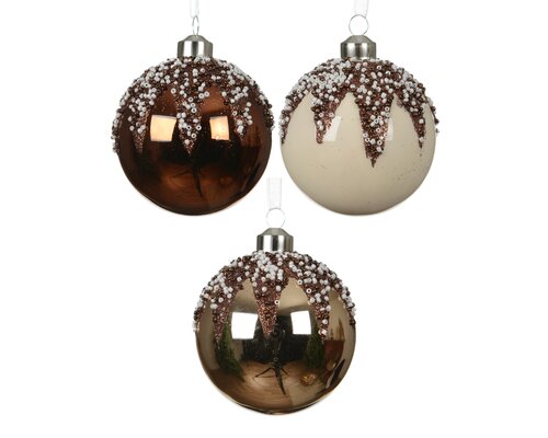 Decoris Kerstballen glas shiny/enamel with beads on top 3col ass - afbeelding 1