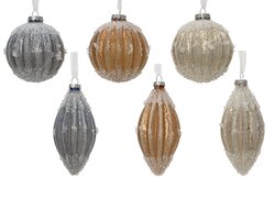 Decoris Kerstballen glas antique finish with transparent beads 6ass - afbeelding 1