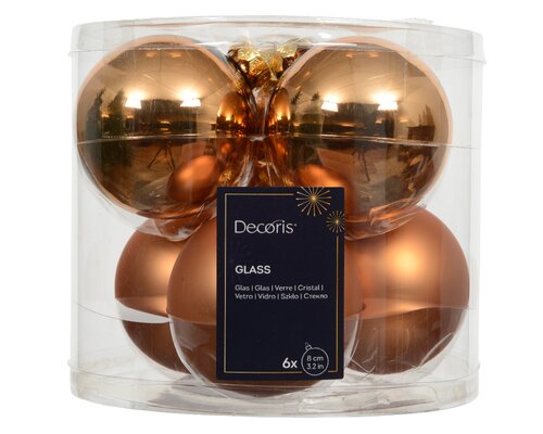 Kerstbal glas d8cm brandy 6st - afbeelding 1