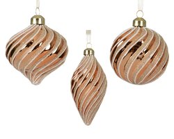 Decoris Kerstballen glas shiny with gold glitter swirls 3ass