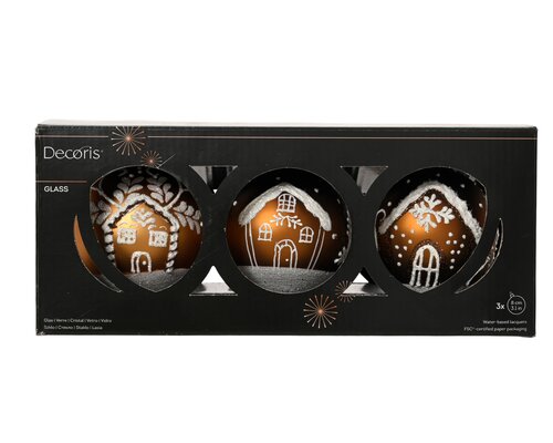 Decoris Kerstballen glas matt with snow finish on bottom 3ass