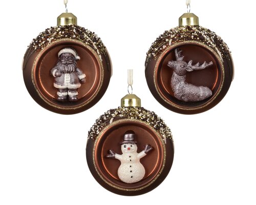Decoris Kerstballen glas matt with beads on top 3ass