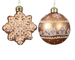 Decoris Kerstballen glas matt with house, snowflake 2ass