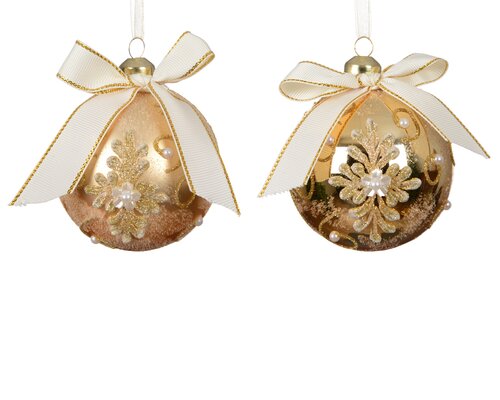 Decoris Kerstballen glas silver inside with bow 2ass