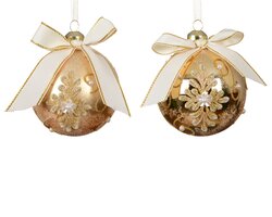 Decoris Kerstballen glas silver inside with bow 2ass