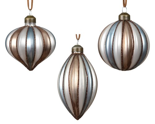 Decoris Kerstballen glas with glitter lines 3ass - afbeelding 1