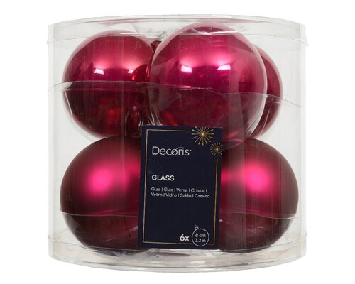 Kerstbal glas d8cm pink 6st - afbeelding 1