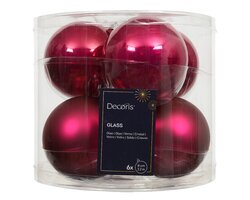Kerstbal glas d8cm pink 6st - afbeelding 1