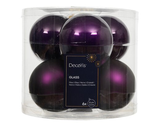 Kerstbal glas d8cm vijg 6st - afbeelding 1