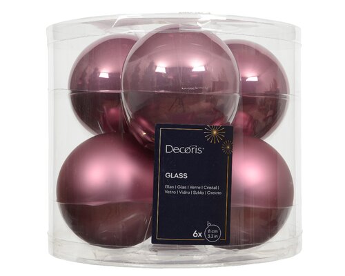 Kerstbal glas d8cm vintage roze 6st - afbeelding 1