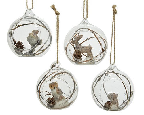 Kerstbal glas met dieren 4 assorti