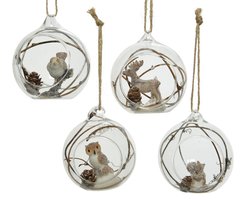 Kerstbal glas met dieren 4 assorti