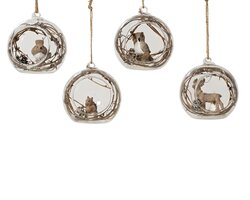 Decoris Kerstbal glas animal inside, pinecone, branches 4ass