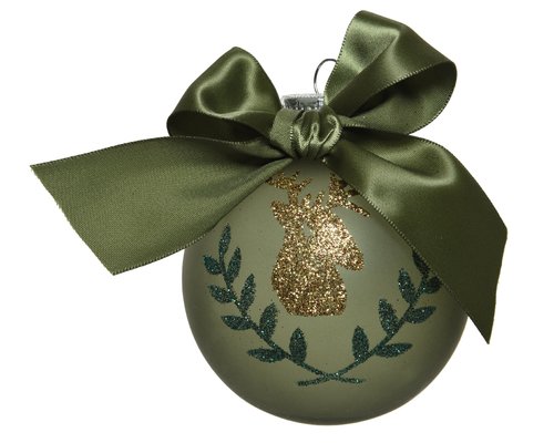 Kerstbal mos groen met strik 2 assorti