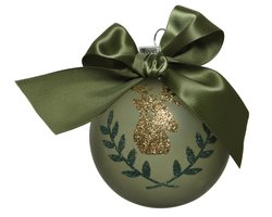 Kerstbal mos groen met strik 2 assorti