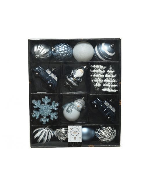 Decoris Mix box kunststof matt - shiny - glitter glitter mix blauw/kleur(en) H.8cm