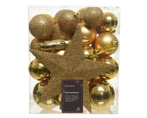 Kerstbal plc mix+piek 33st l.goud - afbeelding 1