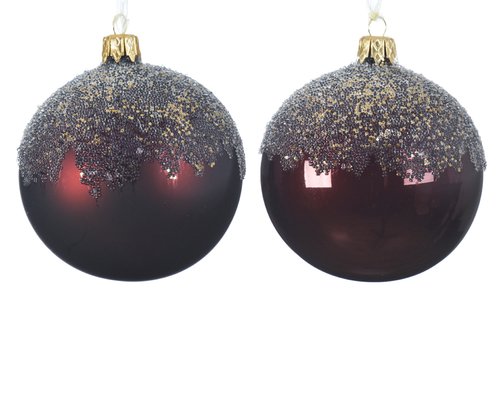 Kerstballen glas glitters op top 2 assorti