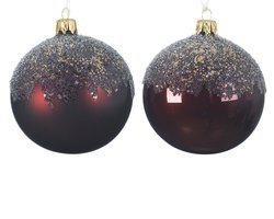 Kerstballen glas glitters op top 2 assorti