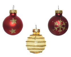 Kerstbalmix glas d3cm 9st rd/goud - afbeelding 2